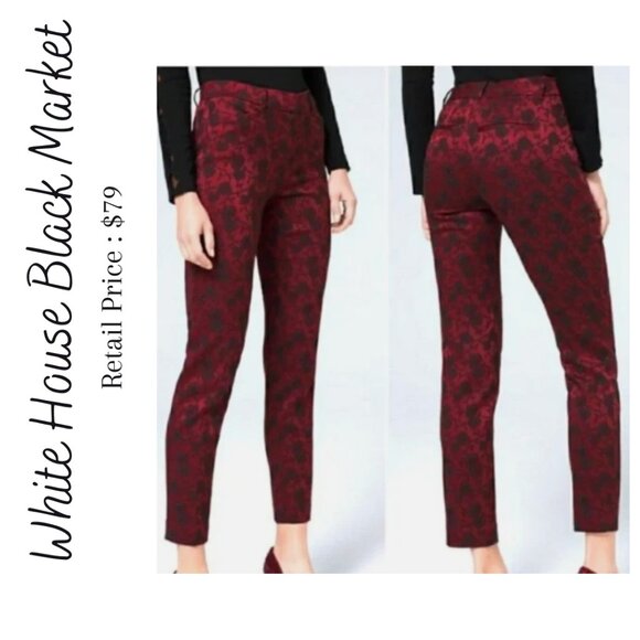NWT White House Black Market Maroon & Black Jacquard Floral Pants size 4 - Picture 1 of 9
